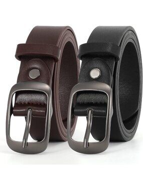 Plus Size Women's Leather Belts - 2 Pack Fashion Cowhide Waist Belts for Jeans